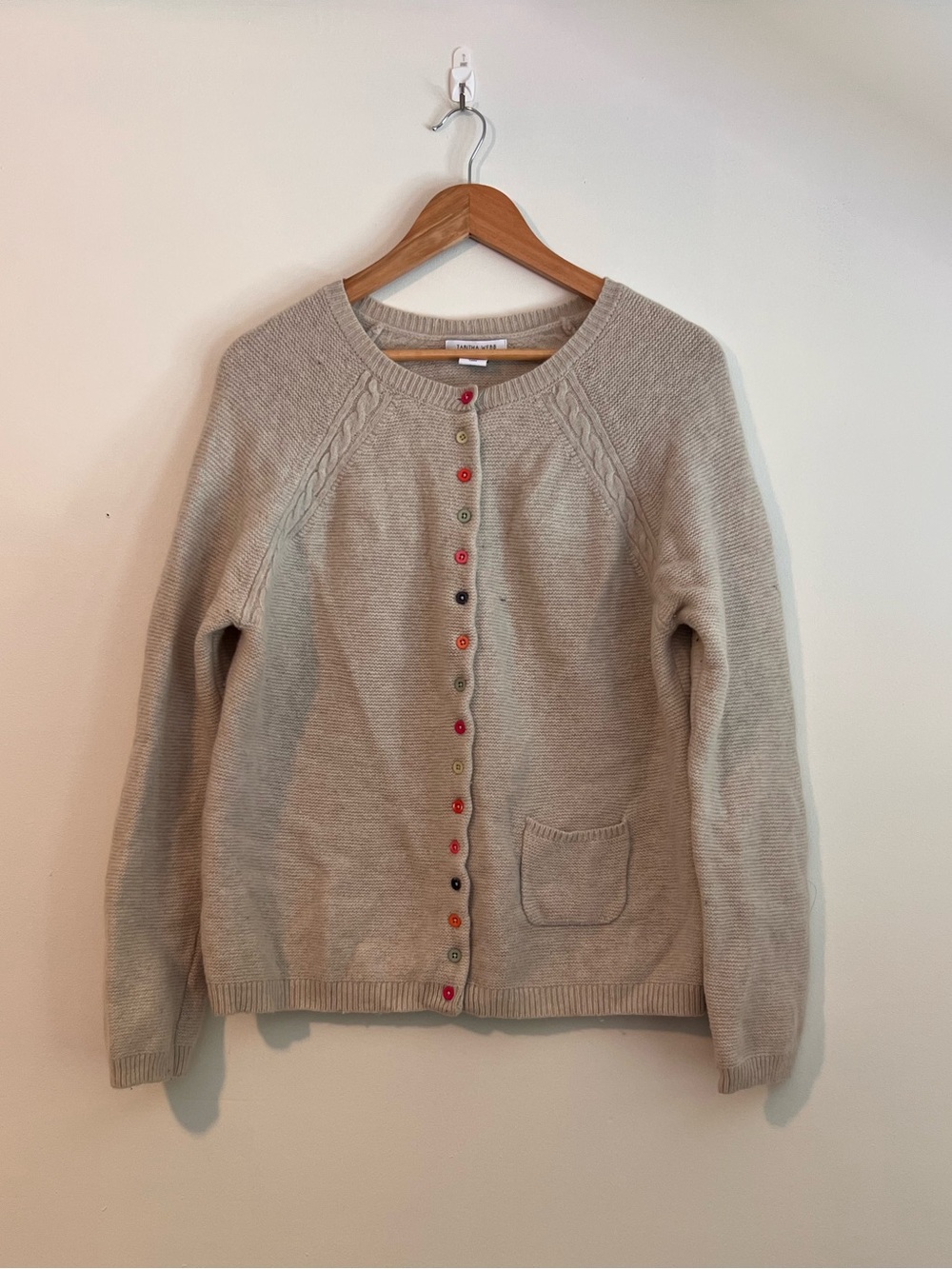Neutral Knit Button-Front Cardigan with Multi-Color Buttons